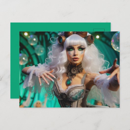 Steampunk Viktorianisch Futuristic Green Dancer Postkarte (Vorne/Hinten)