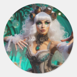 Steampunk Viktorianisch Futuristic Green Dancer Runder Aufkleber