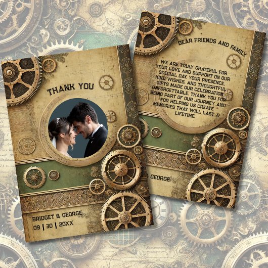 Steampunk Viktorianisch Gearwork Wedding Foto Dankeskarte