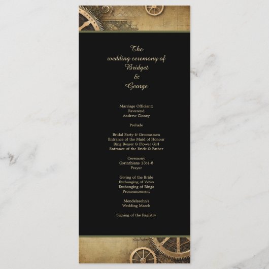 Steampunk Viktorianisch Gearwork Wedding Programm (Rückseite)