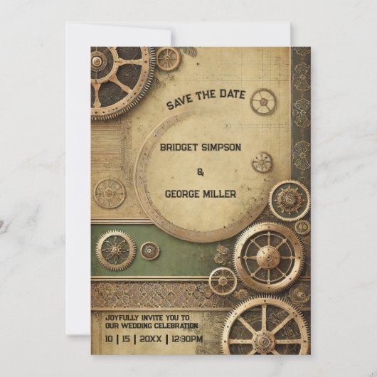 Steampunk Viktorianisch Gearwork Wedding sichere d Einladung (Vorderseite)