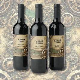 Steampunk Viktorianisch Gearwork Wedding Weinetikett