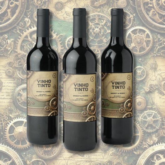 Steampunk Viktorianisch Gearwork Wedding Weinetikett