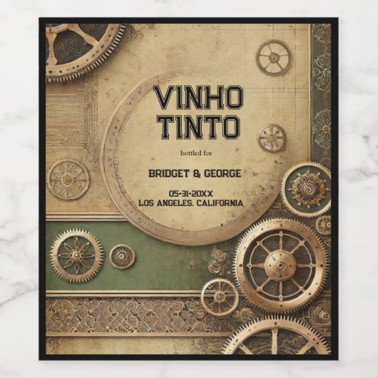 Steampunk Viktorianisch Gearwork Wedding Weinetikett (Einzelnes Label)