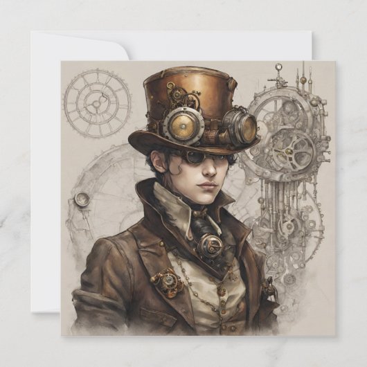 Steampunk Viktorianisch Gentleman Artwork Einladung (Vorderseite)