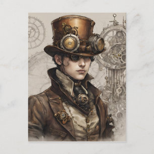 Steampunk Viktorianisch Gentleman Artwork Postkarte