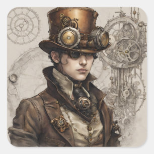 Steampunk Viktorianisch Gentleman Artwork Quadratischer Aufkleber