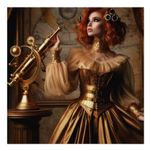 Steampunk Viktorianisch Gold Astronomin Poster