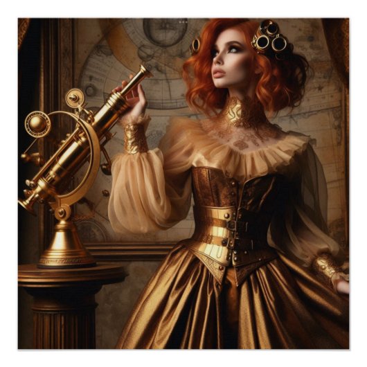 Steampunk Viktorianisch Gold Astronomin Poster (Vorderseite)
