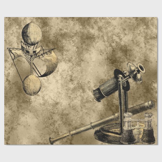 Steampunk Viktorianisch Gold Vintag Nautic Geschenkpapier (Flach)