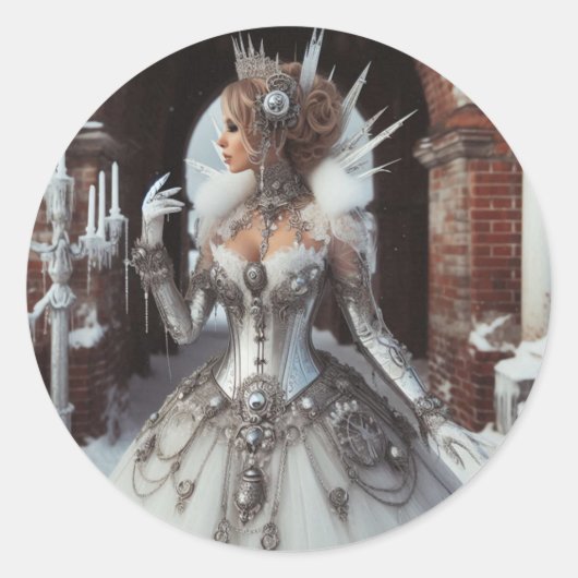 Steampunk Viktorianisch Industrial Winter Ice Quee Runder Aufkleber (Vorderseite)