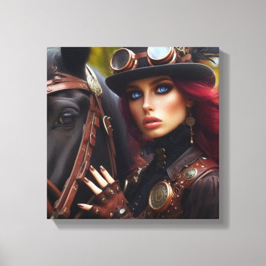 Steampunk Viktorianisch Lady Dark Rider Leinwanddruck (Vorderseite)