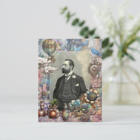 Steampunk Viktorianisch Man und sein Traum. Postkarte (Stehend Vorderseite)