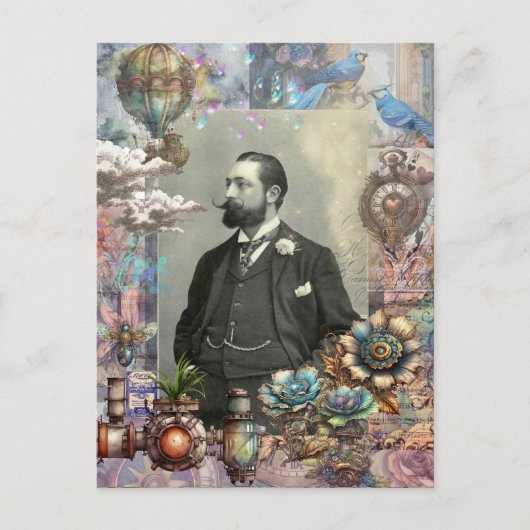 Steampunk Viktorianisch Man und sein Traum. Postkarte (Vorderseite)