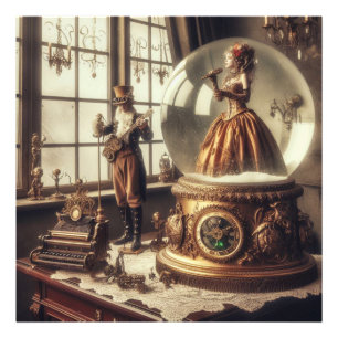 Steampunk Viktorianisch Music Snow Globe Performer Fotodruck