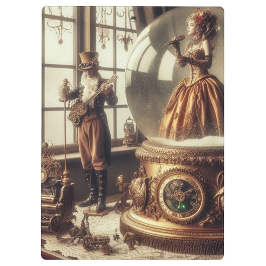 Steampunk Viktorianisch Music Snow Globe Performer Klemmbrett (Rückseite)