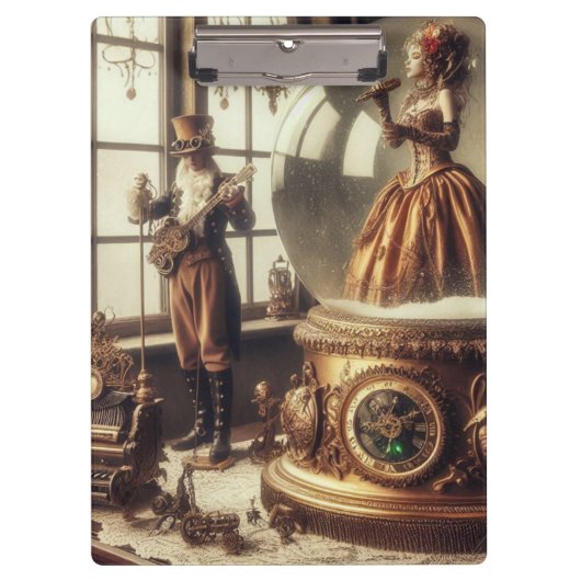Steampunk Viktorianisch Music Snow Globe Performer Klemmbrett (Vorderseite)