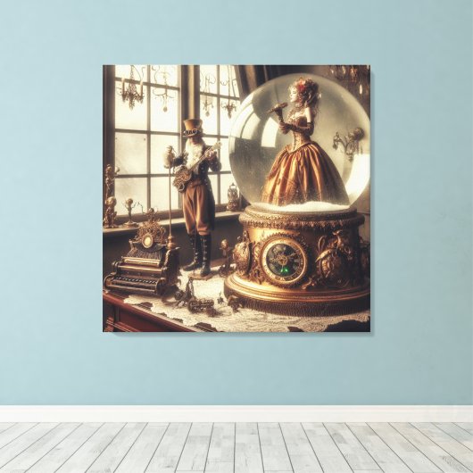 Steampunk Viktorianisch Music Snow Globe Performer Leinwanddruck (Insitu (Holzboden))