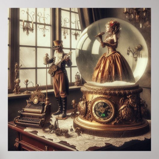 Steampunk Viktorianisch Music Snow Globe Performer Poster (Vorne)