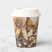 Steampunk Viktorianische Rose Schmetterling und Br Pappbecher (Rückseite)