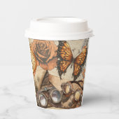 Steampunk Viktorianische Rose Schmetterling und Br Pappbecher (Vorderseite)