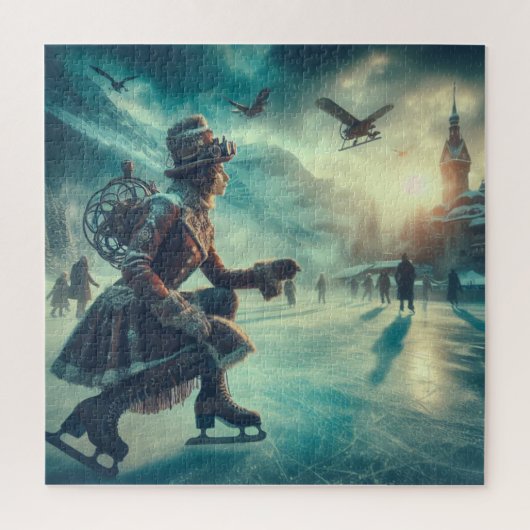Steampunk viktorianischer Fantasy-Winter-Bote Puzzle (Vertikal)
