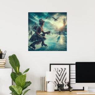 Steampunk viktorianischer Fantasy-Winterbote Poster