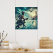 Steampunk viktorianischer Fantasy-Winterbote Poster (Küche)