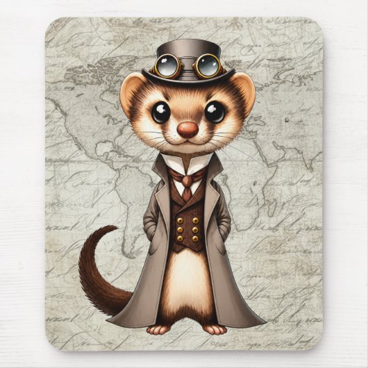 Steampunk viktorianischer Frett Welt Reisender Mousepad (Vorne)