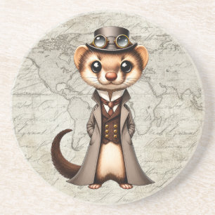 Steampunk viktorianischer Frettchen-Weltreisender Getränkeuntersetzer