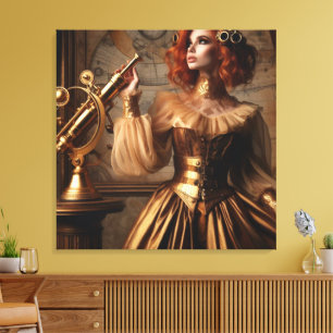 Steampunk viktorianischer Goldastronom Leinwanddruck