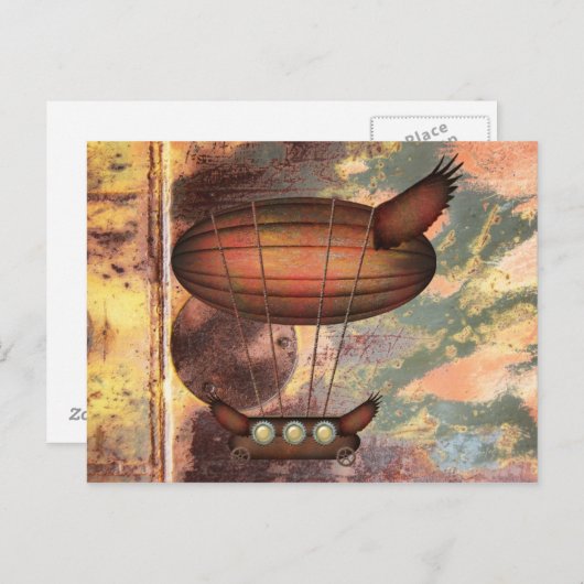 Steampunk-Vintag-Bronze-Luftpost Postkarte (Vorne/Hinten)