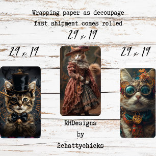 Steampunk Vintag Cats Decoupage Set Geschenkpapier Set