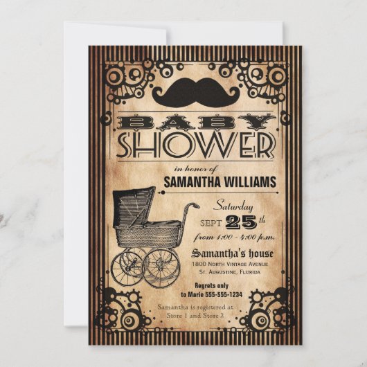Steampunk Vintag Look Boy Baby Dusche Einladung (Vorderseite)