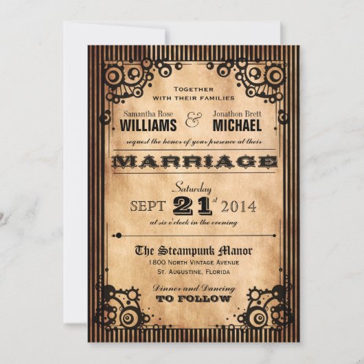 Steampunk Vintag Look Hochzeitseinladung Einladung (Vorderseite)