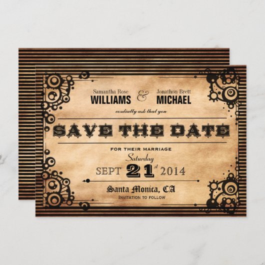 Steampunk Vintag Look Save the Date (Vorne/Hinten)