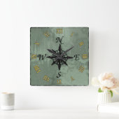 Steampunk Vintag Old Compass Rose Quadratische Wanduhr (Zuhause)