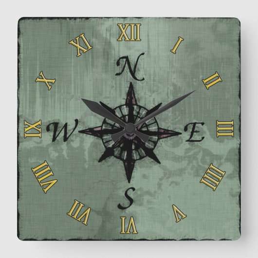 Steampunk Vintag Old Compass Rose Quadratische Wanduhr (Vorderseite)