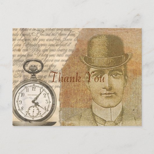 Steampunk Vintag Viktorianisch Gentleman Danke Postkarte (Vorderseite)