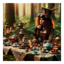 Steampunk Vintag Viktorianisch Lady Mad Hatter Poster