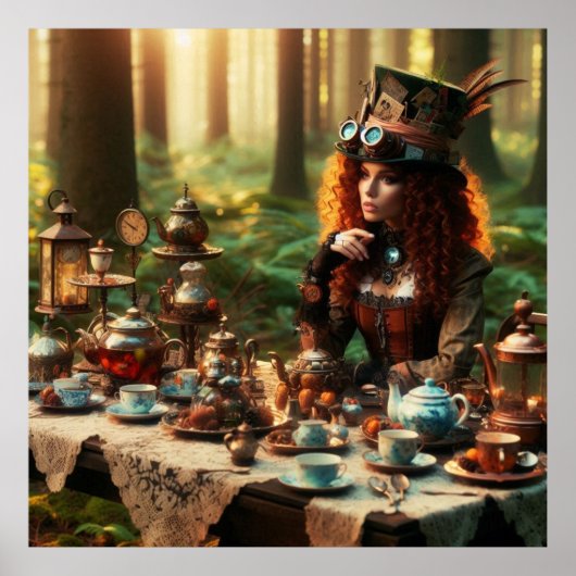 Steampunk Vintag Viktorianisch Lady Mad Hatter Poster (Vorne)