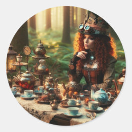 Steampunk Vintag Viktorianisch Lady Mad Hatter Runder Aufkleber