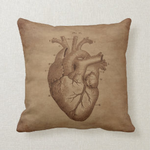 Steampunk-Vintage-Anatomie-Herzstich Kissen