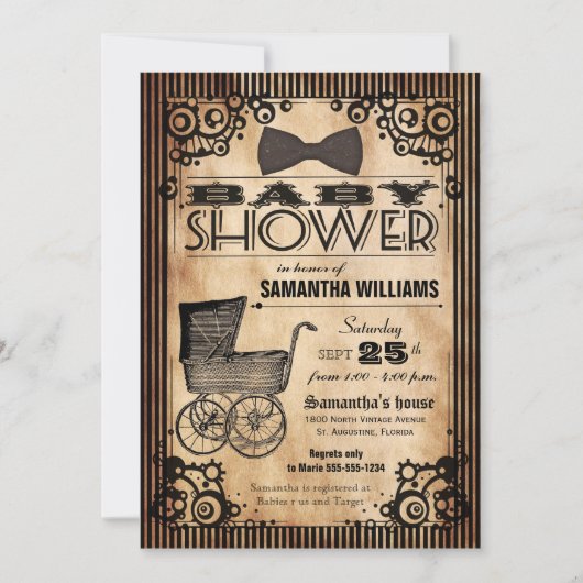 Steampunk Vintage Blick-Mädchen-Baby-Dusche Einladung (Vorderseite)