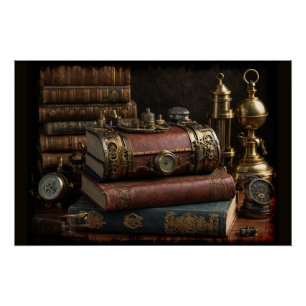 Steampunk-Vintage-Bücher Poster