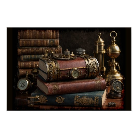 Steampunk-Vintage-Bücher Poster (Vorderseite)