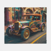 Steampunk Vintage Car in Town Fleecedecke (Vorderseite (Horizontal))