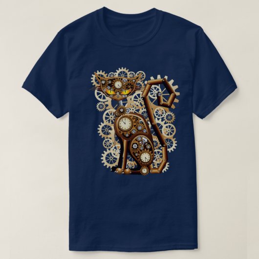 Steampunk Vintage Clockwork Cat T-Shirt (Design vorne)