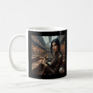 Steampunk-Vintage-Lady-Librarian im viktorianische Kaffeetasse