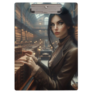 Steampunk-Vintage-Lady-Librarian im viktorianische Klemmbrett